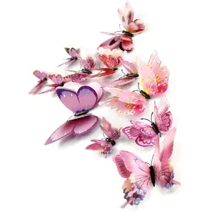 Mixed of 12PCS 3D Pink Butterfly Wall Stickers Decor Art Decorations DAGOU