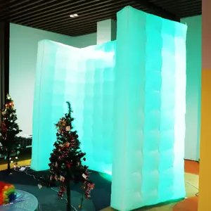 White Inflatable Photo Booth Wall - 8.2x8.2x3.5ft Portable Backdrop with Built-In Fan & LED Lighting"