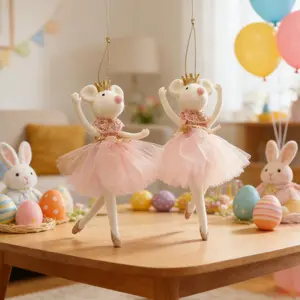 Christmas Element Mesh Dress Gold Crown Mouse Ornament, Creative Cartoon Style Easter Handmade Crafts, Home Room Decor Gift for Women/mother's Day