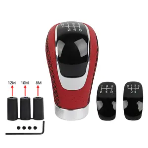 Universal Car Accessories 6 Speed Gear Shift Knob Leather Shift Handle Easy Install Fit Most Cars