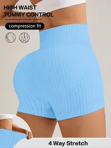 Seamless Knitted Ribbed Women's Sports Tight Pants, Yoga Shorts, Skinny Workout Shorts, stretch knit shorts, Sporty Short Pants, Yoga & Fitness Wear, Ladies Workout Bottoms