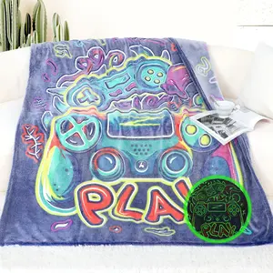 Glow in The Dark Gaming Blanket Soft Flannel Blankets Game Controller Gifts for Boyfriend Kids Presents Easter Birthday Christmas