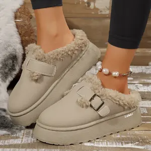 Cozy Women's Snow Boots With Adjustable Buckle Non-Slip Fuzzy Slippers Outdoor Wear