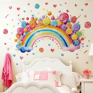 Dreamy Candy Rainbow Heart Wall Stickers Set, 30x90cm X 2 Pcs, Decorative Background for Living Room Bedroom Princess Room Decoration