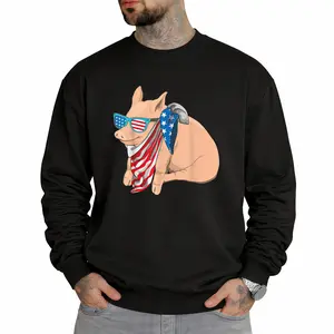 Crew Neck Long Sleeve Sweatshirt with Bold American Pig Bandana in Red, White, and Blue