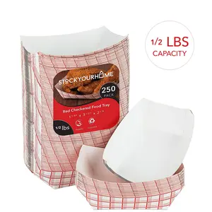Extra Small Paper Food Boats (250 Pack) .5 Lb Disposable Red & White Checkered Paper Food Trays, Eco Friendly Paper Food Trays, Serving Boats for Concession Food & Condiments, Kid Size 3.75