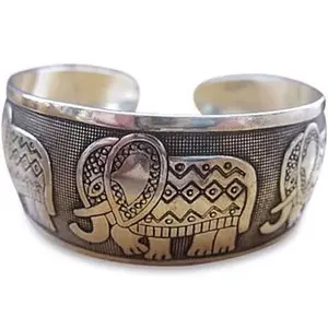 The House of Awareness Lucky Five Elephant Cuff Bracelet - Decorative Silver Bracelet with Elephant Design and Unique Patterns Stainless Steel Wrist Trendy Stack Bangle Stretch Bangle Personalized Jewelry