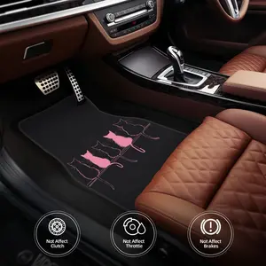 4-Piece cute pink cat pattern car floor mat - suitable for cars, SUVs, trucks, all-weather non-slip durable soft surface, pink cat design on black background, ideal gift for cat lovers (car interior accessories)