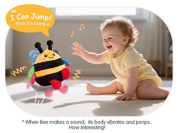hahaland Baby Toy for 6-12 Months – Crawling Musical Dancing Bouncing Learning Bee Plush,Abeja que baila/Abeja que canta/ Interactive,48 Songs & Repeat what you say,Tummy Time Toy infant toy for Birthday 0-3 Months/6-12 Months Easter Basket Stuffers