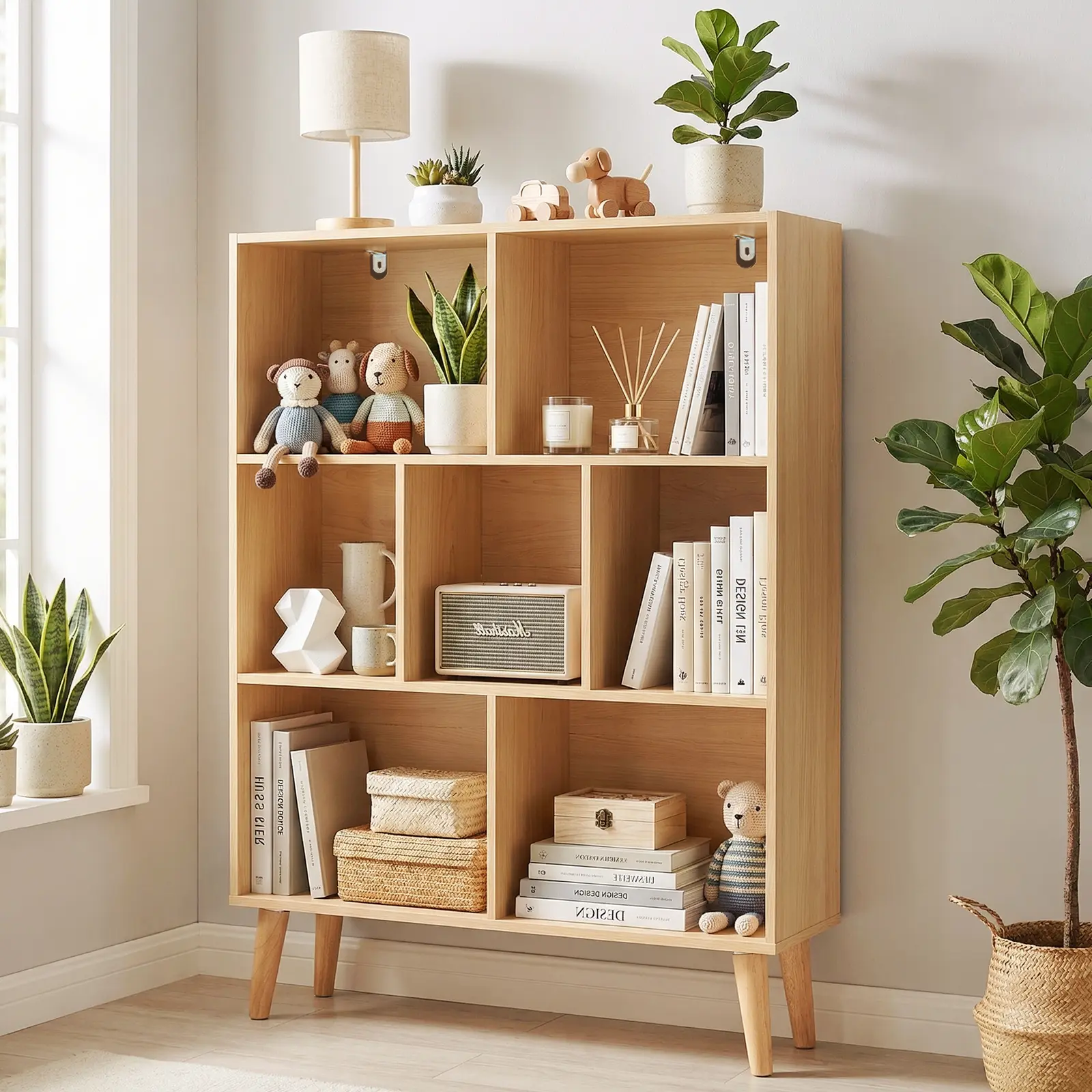 43.3" H x 31.5" W Wood Cube Bookcase Vertical Book Rack Library Shelves