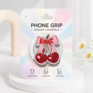 Red Cherry MagSafe Phone Grip, Cute Bow Fruit Phone Holder, Cute Cherries Acrylic Phone Accessory, Gift For Her, Trendy Bow Kindle Holder