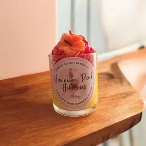 Hawaiian Pink Hibiscus 11oz Scented Candle - Floral Candle with Decorative Label - Ornaments