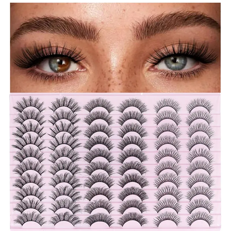 Eyelash Extensions Set, 30 Pairs D-Curl Wispy Fluffy Plastic False Lashes, 3D/4D Volume for Youth Natural Look, Reusable 0.07mm Mixed Lengths 8-14mm, False Eyelashes & Adhesives Compatible