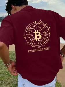 Men's Short Sleeve T-Shirt with Bitcoin To The Moon Print, Trendy Top for Cryptocurrency Enthusiasts