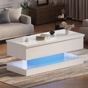 Lift Top Convertible Dining Table with Storage- Adjustable Expandable Collapsible Design - LED & APP Control - Perfect for Living Room, Dining Room, Home Office