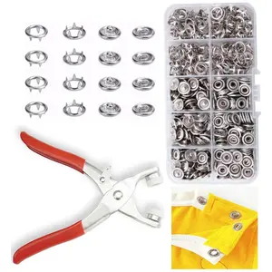 200 Sets Metal Snaps Buttons with Fastener Pliers Press Tool Kit Perfect for DIY Crafts Clothes Hats and Sewing, Snap Button Fasteners Kit for Clothing Sewing (9.5mm / 800 PCS)