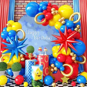 126-Piece Red, Blue, Yellow Balloon Garland Kit with Cartoon and Star Foil Balloons for Kids' Circus, Carnival, or Hedgehog-Themed Birthday Party Decorations