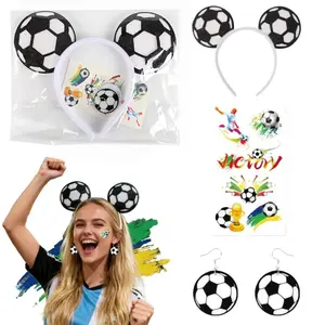 Soccer Gameday Accessory Bundle - Sports Headband, Stainless Steel Studs & Waterproof Tattoos - Fan Spirit Gear for Parties & Events, Skin-Safe & Durable