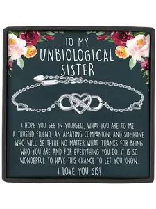 To My Unbiological Sister Infinity Bracelet Bangle with Card and Gift Box Packaging, Friendship Bracelet ,Unique Soul Sister Bond,Best Friend bracelet,Step Sister Gift,Tribe Bracelet, Heart Shaped Bracelet