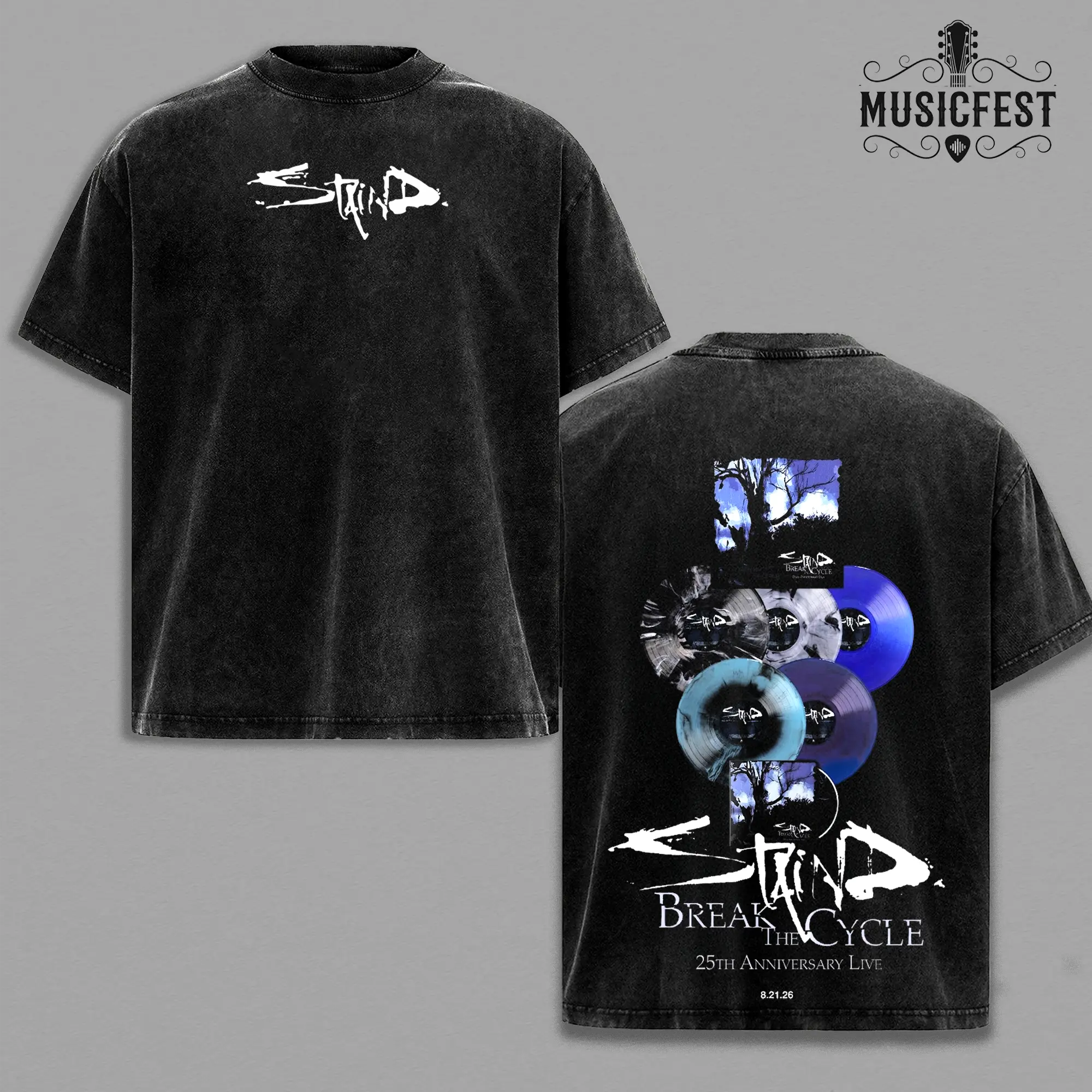 Staind Concert Merch Alternative Rock Aesthetic, Retro 2026 Live Show Music Audio Art, Pigment Dyed Clothing, Vintage Oversized Drop Shoulder Garment