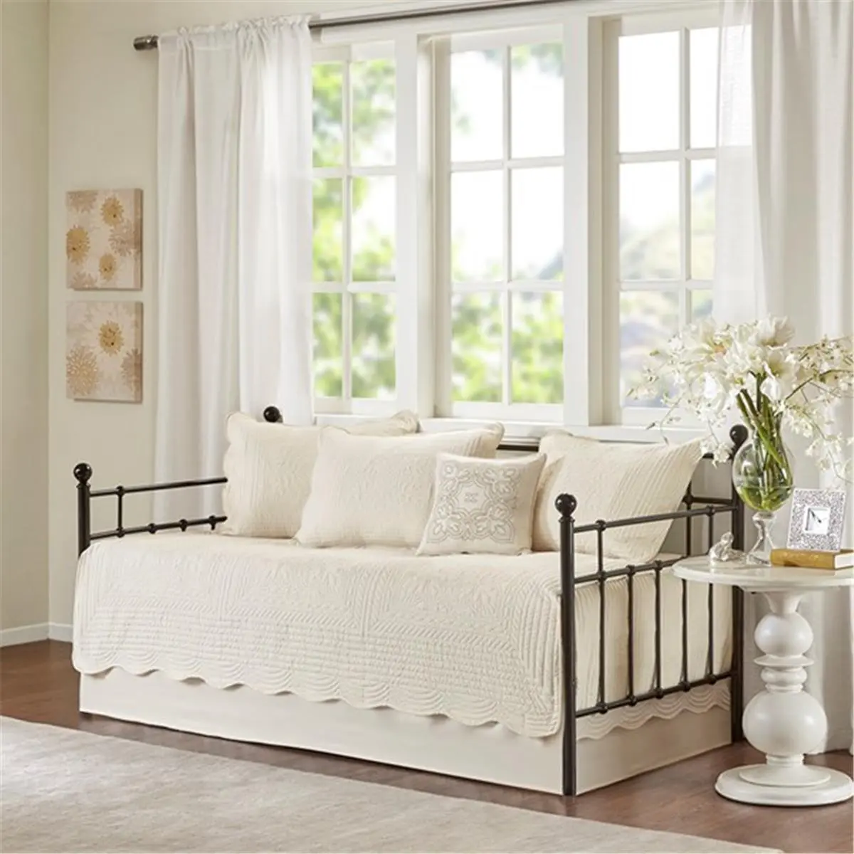 212 MAIN Ivory Tuscany 6-Piece Daybed Bedding Set - Scalloped Edge, Decorative Stitch