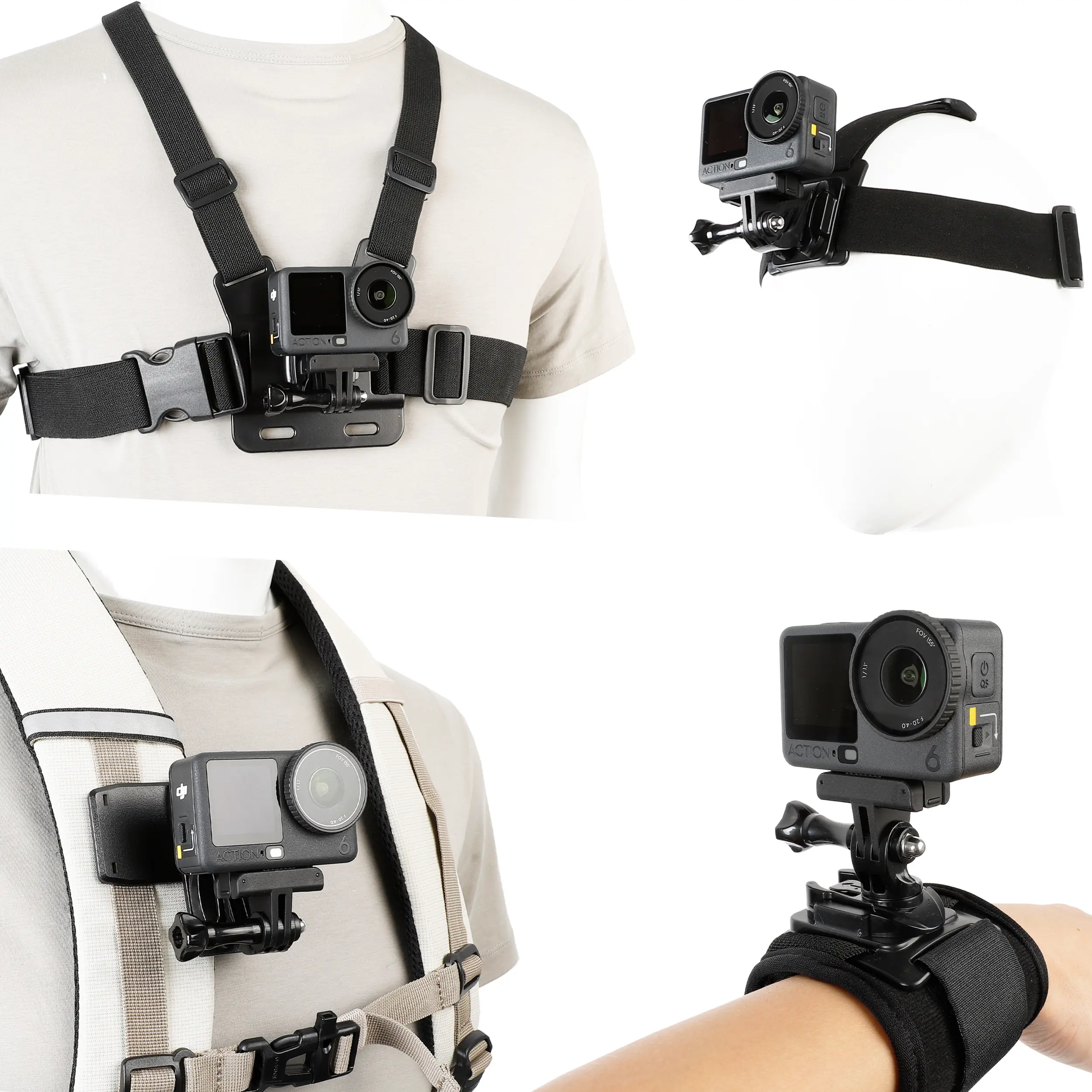 PellKing Magnetic Quick Release Camera Vlog Mount Kit - 4-in-1 Hands-Free Accessory with Chest Harness, Head Mount, Wrist Strap, Backpack Clip, 2 J-Hooks for Fishing, Climbing, Cooking, Easy Connection to DJI Osmo Action 6/Osmo Nano