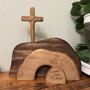 Rustic Wooden Easter Resurrection Scene, Cross and Angel Nest Decor, Farmhouse Style Easter Cradle, Ideal Christian Gift, Religious Home Decor, Wooden Cross Decorations, Stylish Religious Decor