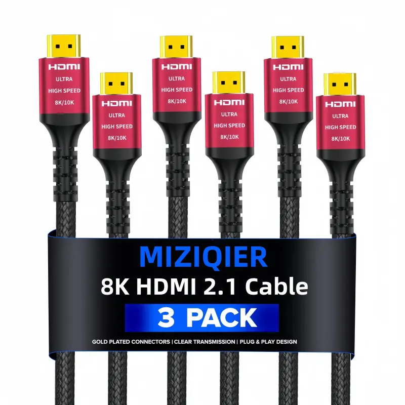3-Pack 8K HDMI 2.1 Cable, 48Gbps 8K@60Hz 4K@120Hz, HDCP 2.2 & 2.3, DTS:X, HDR 10 Compatible with Roku TV/eARC/3D/PS5/HDTV/Laptop/Blu-ray Hdmicord Alloy speaker cleaner