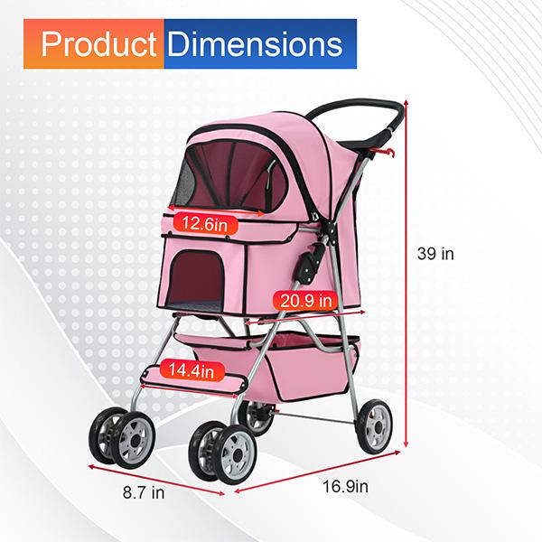 【Black Friday】FDW Pet Stroller Cat Dog Stroller Travel Folding Carrier with Rear Brakes & Zippered Mesh Screen Windows for Easy Zip and Go