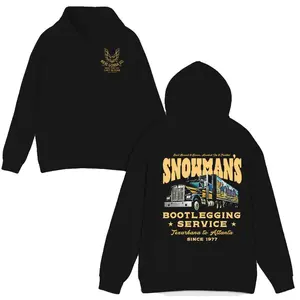 Women's Unisex Cotton Graphic Hoodie Top - 2-Side Snowman's Bootlegging Service, Smokey and The Bandit Print, Stylish Casual Streetwear Clothes, Movie Merch Gift for Him
