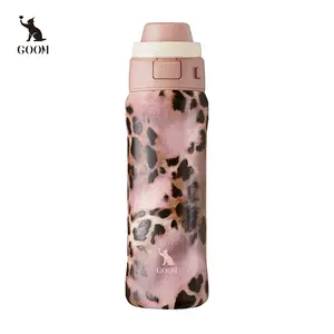 GOOM 24oz Aesthetic Tumbler, Stylish Stainless Steel Water Bottle with Dual-Access Lid, Leak-Resistant Textured Snake & Leopard Print Travel Cup with Straw & Sip Modes for Gym, Car, Work & Daily Use