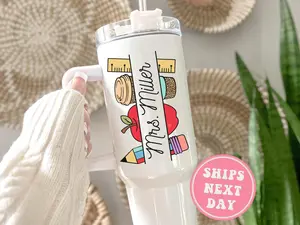 Custom Teacher Tumbler, Personalized 40oz Teacher Tumbler with Handle Gifts for Teacher Appreciation Gift for Teacher Travel Mug Teacher Cup