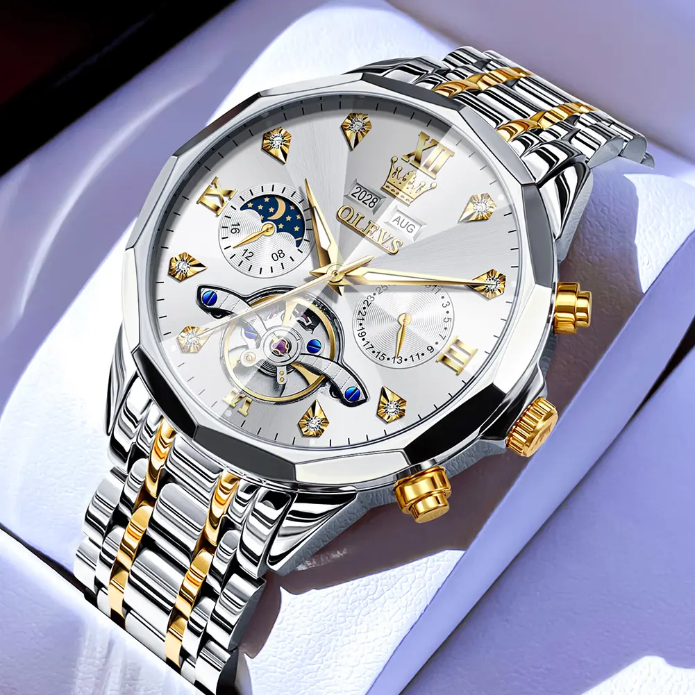 OLEVS 2026 Luxury Business Watch Men's Automatic Watches, Waterproof 20MM Strap, Night Light Display,