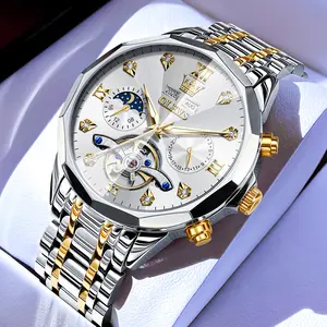 OLEVS Luxury Business Watch Men's Automatic Watches, 30M Waterproof 43mm Case, 20MM Strap, Stainless Steel Band, Night Light Display, Self-Winding Silver Watches