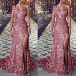 2026 Women Elegance Comfort One shoulder Sleeveless Bronzing Split Dress Solid Fabric With Asian Check Piece Rose Skirt Workwear Aesthetic Formal Minimalist Evening Wear Can be used with a raincoat