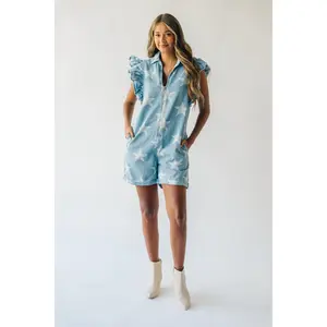 The Hayword Star Printed Romper in Denim