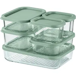 6 Pack Glass Meal Prep Containers with Grooved Base, 6 Stackable Glass Storage Containers with Lids for Lunch, Pantry, and Kitchen - Microwave, Dishwasher Freezer & Oven Safe