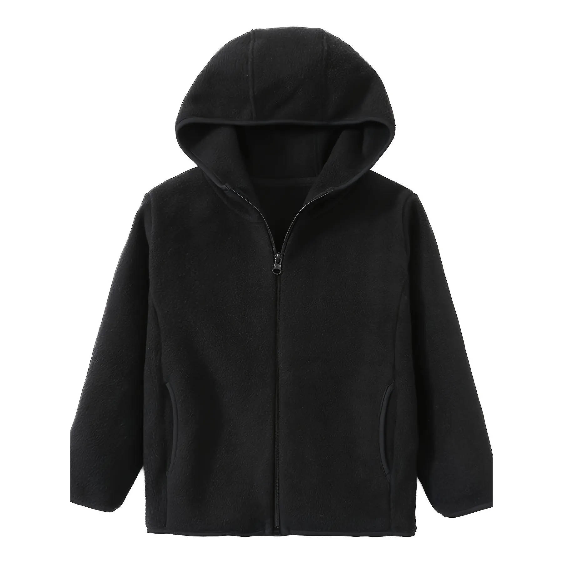 Kids' Polyester Fleece Hoodie, Plain Long Sleeve Full-Zip Jacket, Casual Outerwear with Pockets for Boys & Girls, Regular Sleeve, Basic, Hoodie/Jumper, Patch Pocket, 8-9Y, 11-12Y, Fleece Hoodies, Cozy Hoodie