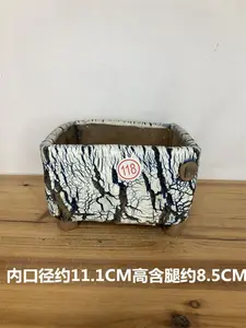 Handmade Ceramic Planter Pot – Succulent & Bonsai Square Mini Pot, Cracked Breathable Design, 5×5×6 inch (~9.5×11cm), Artist Handmade Unique Pot for Cactus, Tiny Plants, Desk, Shelf, Home Decor Gift