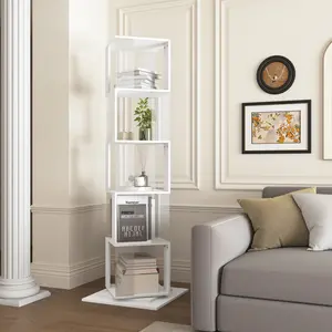 5 tier Rotating Bookshelf, Floor Rack Simple Bookcase with Acrylic plate Student Multi-Function Creative Bookshelf for Living Room with anti-toppling base