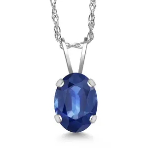 1.05 Ct Oval Blue Kanchanaburi Sapphire 14K White Gold Pendant with Chain