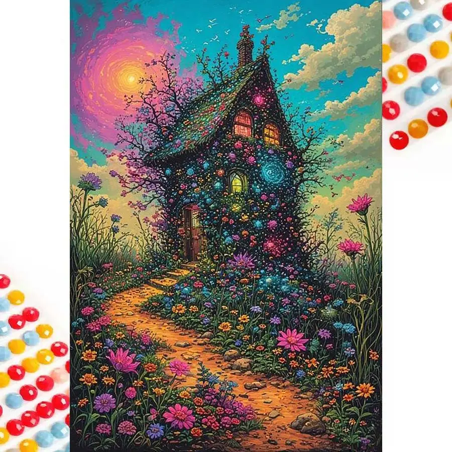 5D DIY Full Drill Diamond Painting - Diamond Painting Kit Dream Cottage Mosaic Canvas DIY Wall Art, Home Wall Decoration, Diamond Pattern Design