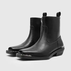 Men's Black Leather Ankle Boots with Silver Studs, Side Zipper Pointed Toe Formal Shoes, Stylish Punk Style Footwear for Everyday and Party Wear