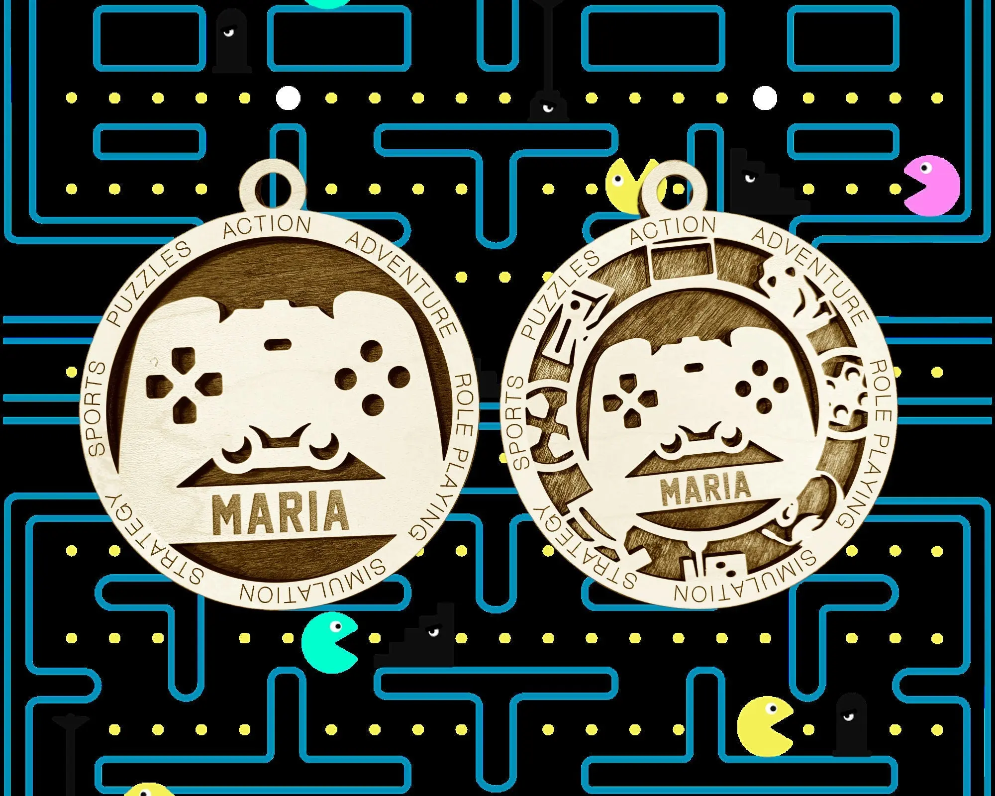Personalized Gaming Video Game Controller Gamer with Custom Name Christmas Ornament Gift Engraved Wood Team Award Medal