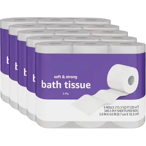 Basics Soft and Strong 2-Ply Toilet Paper, 30 Ultra Rolls = 120 Regular Rolls, Unscented, 340 Sheets