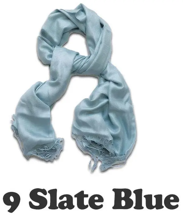 Women Pashmina Wool Feel Silky Classic Solid Wedding Shawl Scarf Stole Wrap Slate Blue