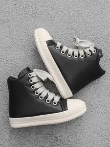 Men's High-Top Leather Sneakers, Trainer, Walking Shoes, Comfortable Street Style, Metal Laces, Thick Sole, Dark Pioneer Fashion, Casual Daily Wear, Walking Trainers