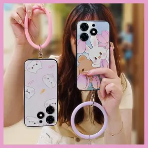 Solid Color Creative Phone Case For Tecno Spark 10 Pro/Ki7 Cute Back Cover heat dissipation Cartoon Funny Personality Anti-knock Waterproof Bracelet Dirt-resistant Protective Ring