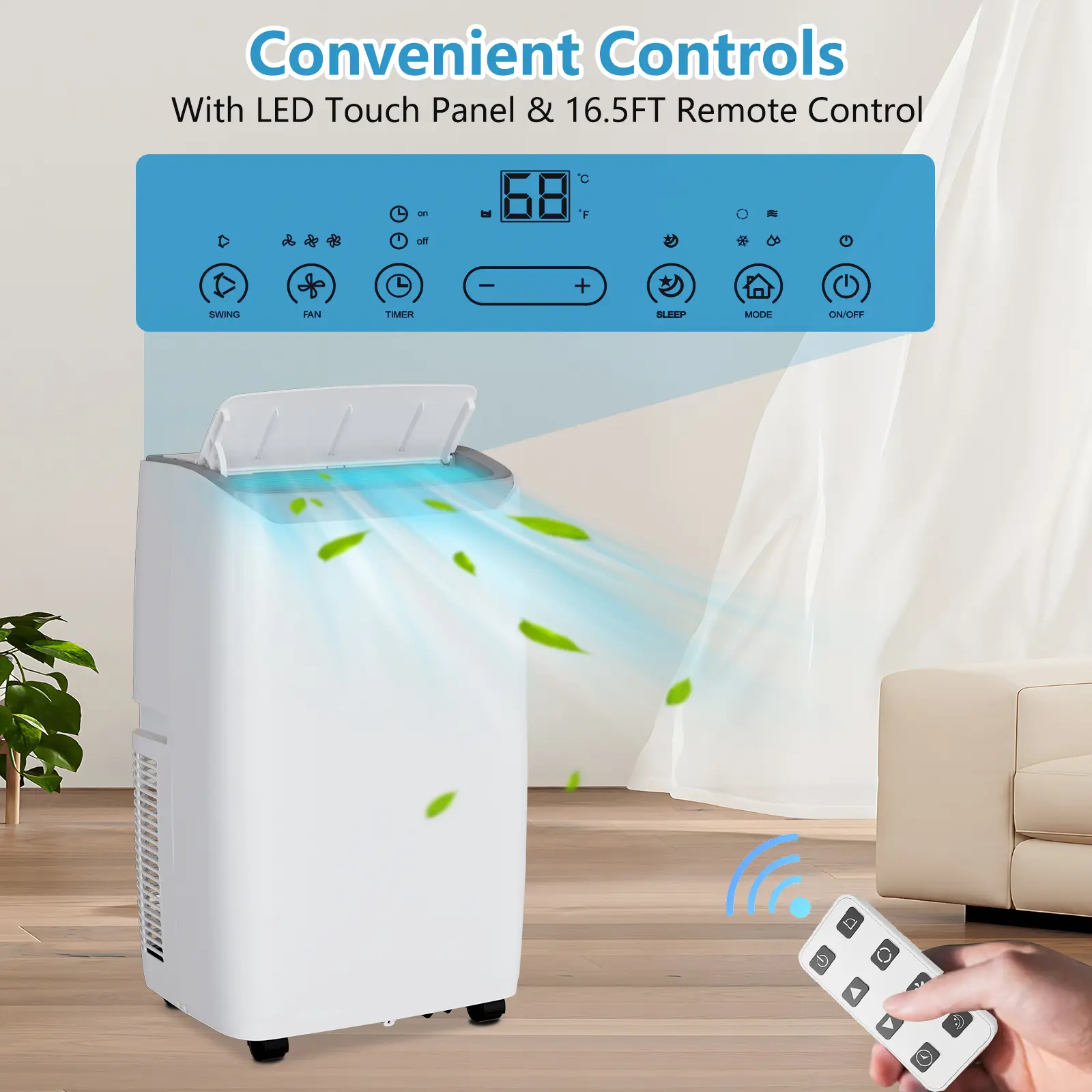 OP-Portable Air Conditioner, 3-In-1 Air Conditioner with 24-Hour Timer, Cooling/Dehumidifying/Fan/Low Noise/Energy Efficient, for Bedrooms, Offices