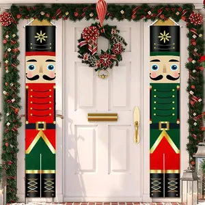 Nutcracker Merry Christmas Door Banner 9.8x2 Ft Hanging Outdoor Vinyl Decor for Fence & Garage Xmas Decorations